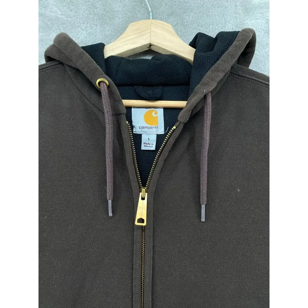 Carhartt Brown Thermal Lined Zip Hoodie Jacket Men’s Large Workwear USA